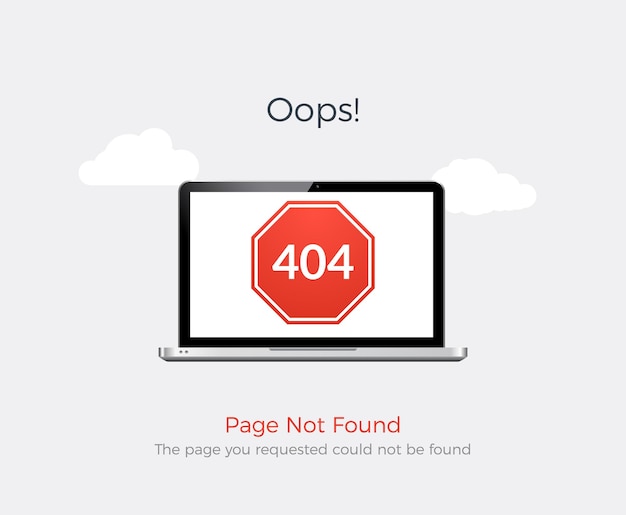 Error 404 - Página no encontrada. Fallo web del sitio web 404. Vaya diseño de advertencia de problemas de Internet.