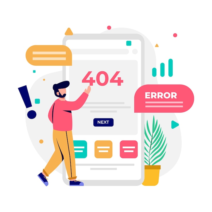 Vector error 404, página no encontrada, ilustración de diseño conceptual sin conexión a internet