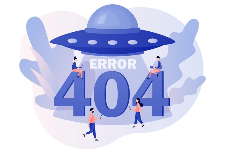 Vector error 404 página no encontrada ufo tiny people actualiza los programas de instalación del sistema