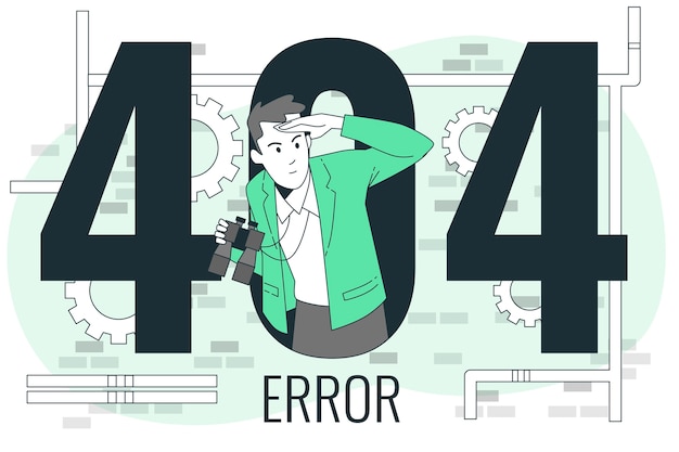 Error 404 con la persona que busca la ilustración del concepto