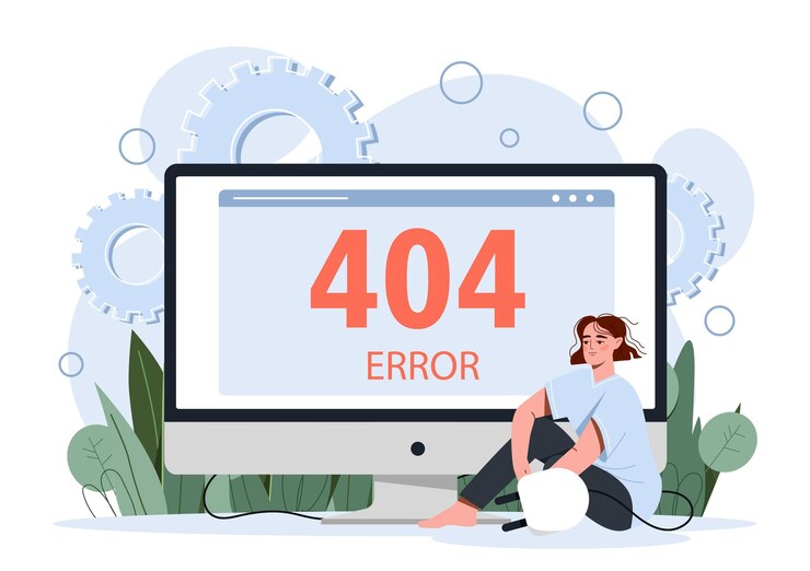 Vector error concepto mujer joven se sienta al lado de la pantalla de la computadora y el enchufe sacado del enchufe pérdida de