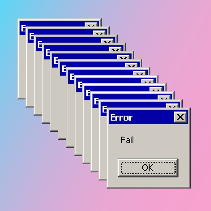 Error falla pop-up banner concepto estético vaporwave vintage.