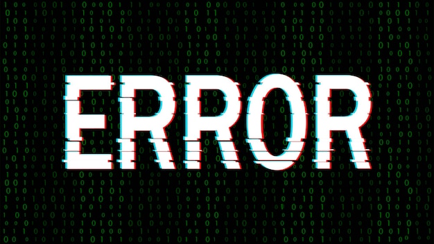 Error de pantalla de computadora con falla de efecto y código binario Fondo de matriz digital abstracto con ruido