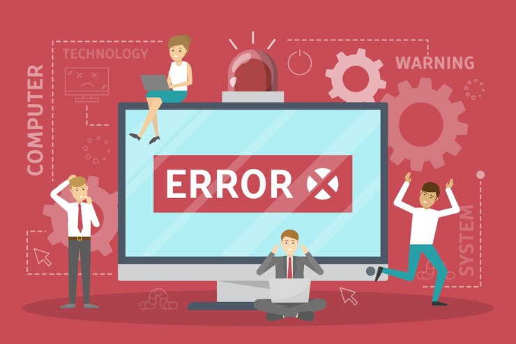 Vector error del sistema. la gente corre en pánico desde la computadora