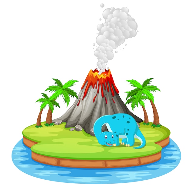 Vector erupción de dinosaurios y volcanes