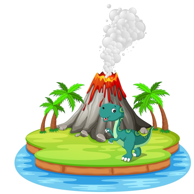 Vector erupción de dinosaurios y volcanes