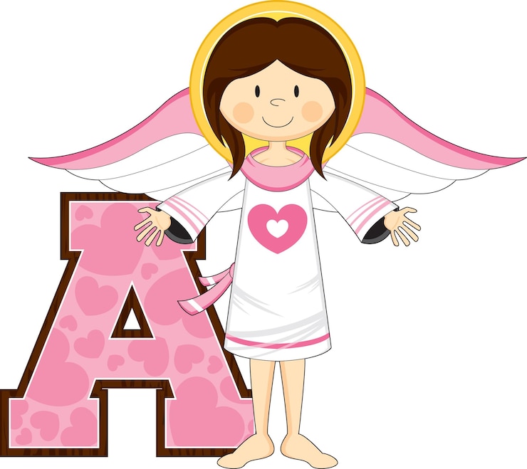 Vector a es para angel alphabet learning illustration