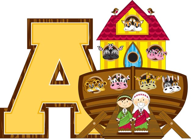A es para Ark Noah Alphabet Learning Ilustración educativa bíblica