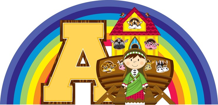 Vector a es para ark noah alphabet learning ilustración educativa bíblica