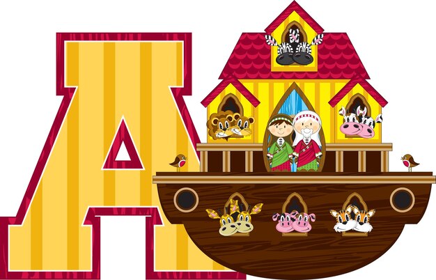 A es para Ark Noah Alphabet Learning Ilustración educativa bíblica