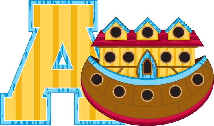 Vector a es para ark noah alphabet learning ilustración educativa bíblica