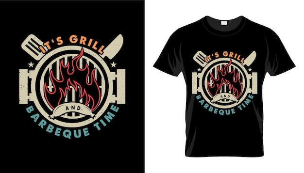 Es una camiseta vectorial de parrilla y barbacoa.