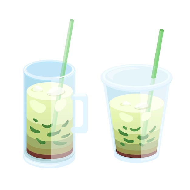 Vector es cendol bebida tradicional indonesia en símbolo de taza y taza establece vector de ilustración