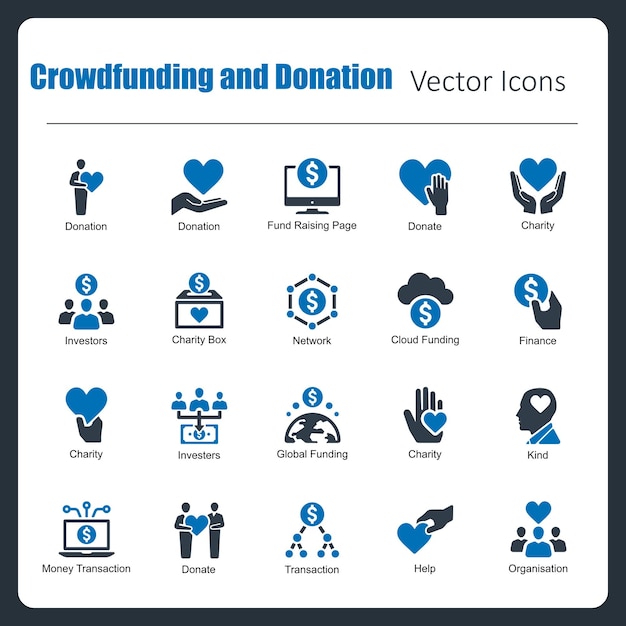 Esta es una colección de 20 hermosos íconos artesanales de píxeles perfectos para crowdfunding y donación.
