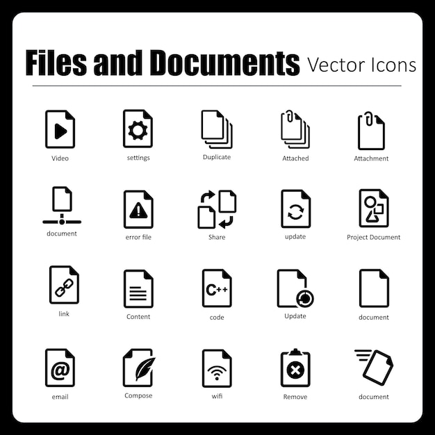 Vector esta es una colección de 24 íconos vectoriales de archivos y documentos perfectos de píxeles hechos a mano