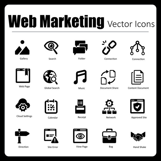 Esta es una colección de 24 íconos vectoriales de marketing web perfectos en píxeles hechos a mano.