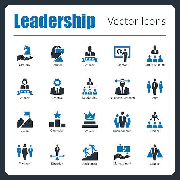 Esta es una colección de iconas vectoriales de liderazgo perfectas hechas a mano.