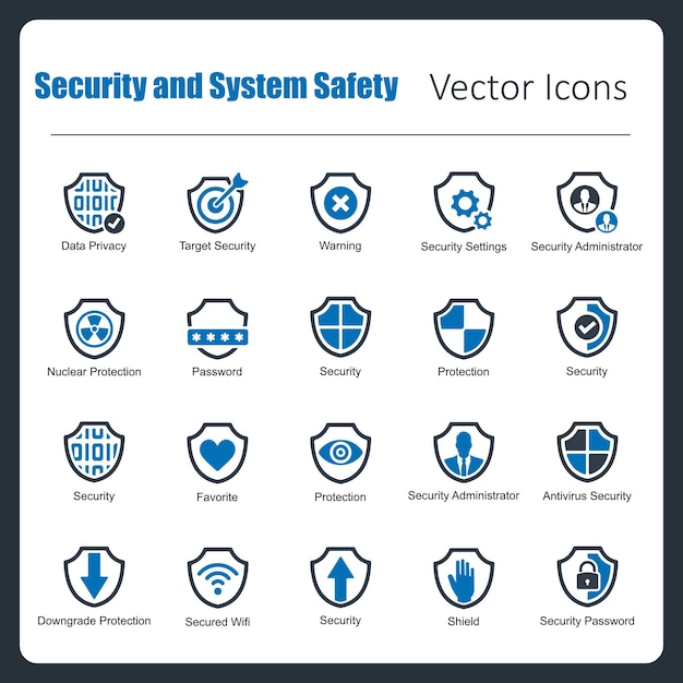 Vector esta es una colección de iconas vectoriales de seguridad y seguridad del sistema perfectas en píxeles hechas a mano.