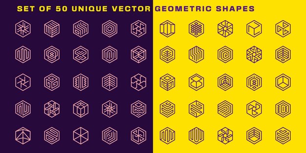 Es un conjunto de 50 vectores de formas geométricas únicas que podrían usarse como marcas de logotipo, identidad de marca o