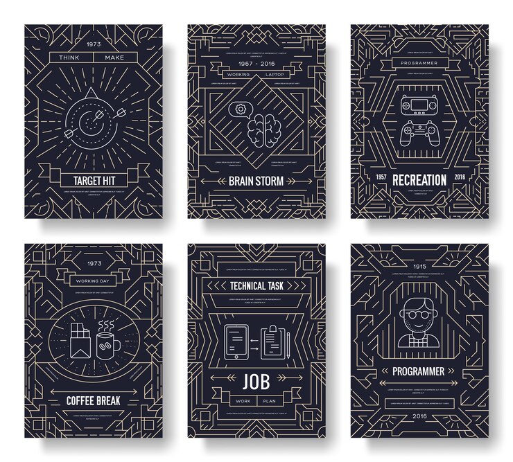 Vector es geeks tarjetas ilustración de conjunto de línea delgada