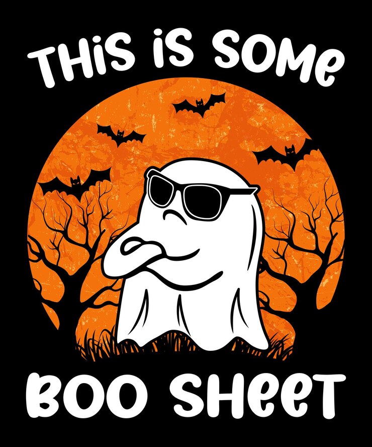 Esta es una hoja de boo Feliz camisa de Halloween plantilla de impresión fantasma bruja murciélagos miedo diseño de camisa de árbol