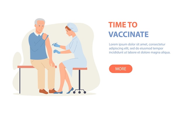 Es hora de vacunar banner médico vacuna a un anciano