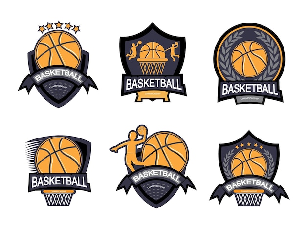 Esta es la ilustración del conjunto de logotipos de baloncesto.