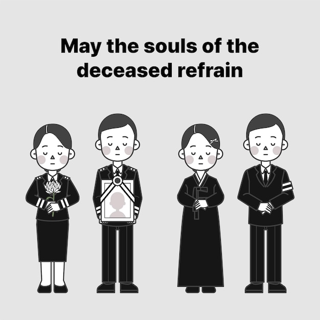 Vector esta es una ilustración de un hombre y una mujer vestidos para un funeral en corea.