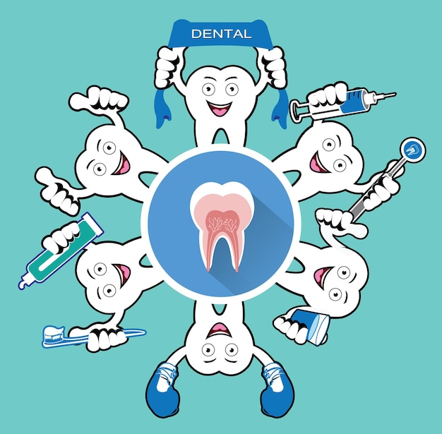 Esta es una ilustración de la ilustración del diente sonriente de dibujos animados