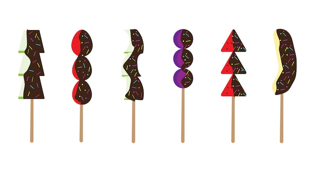 es kul kul y hielo de frutas con ilustración vectorial de chocolate derretido aislada sobre un fondo blanco