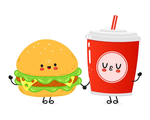 Vector es una linda tarjeta de hamburguesa con cola.