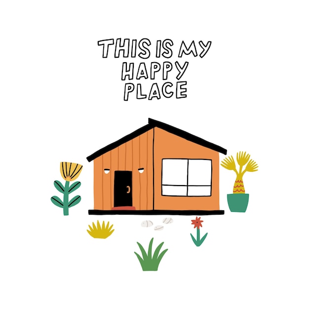 Este es mi hogar feliz Ilustración con plantas
