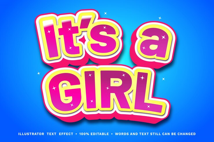 Vector es una niña, efecto de texto lindo de 3 dimensiones: estilo de texto editable fácil