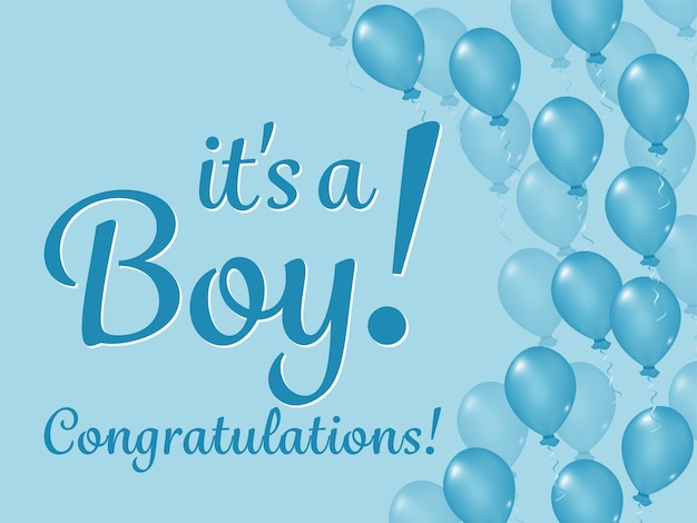 Es un niño felicitaciones celebración patrón de globos azules con texto para la fiesta de género