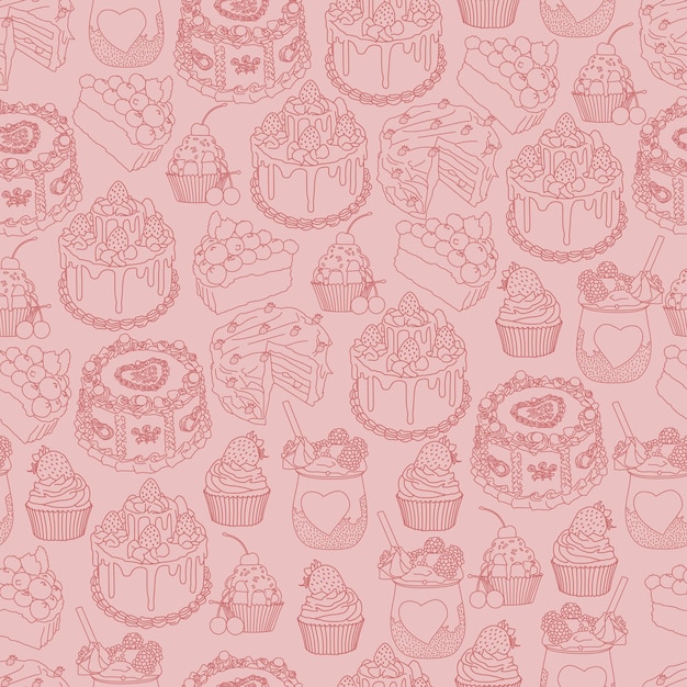 Este es un patrón que presenta varios tipos de productos horneados como pasteles, pasteles, tartas y muffins