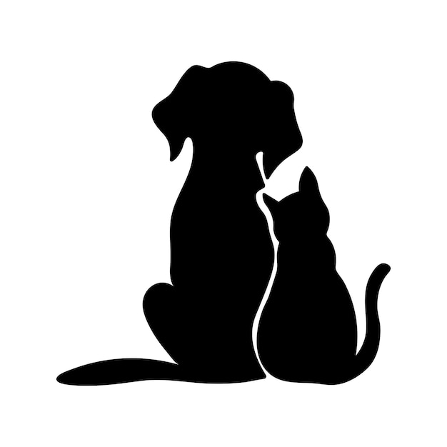 Esta es una silueta de la amistad entre perros y gatos.