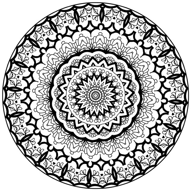 Esboza un patrón de flores redondas en estilo mehndi para colorear la página del libro.