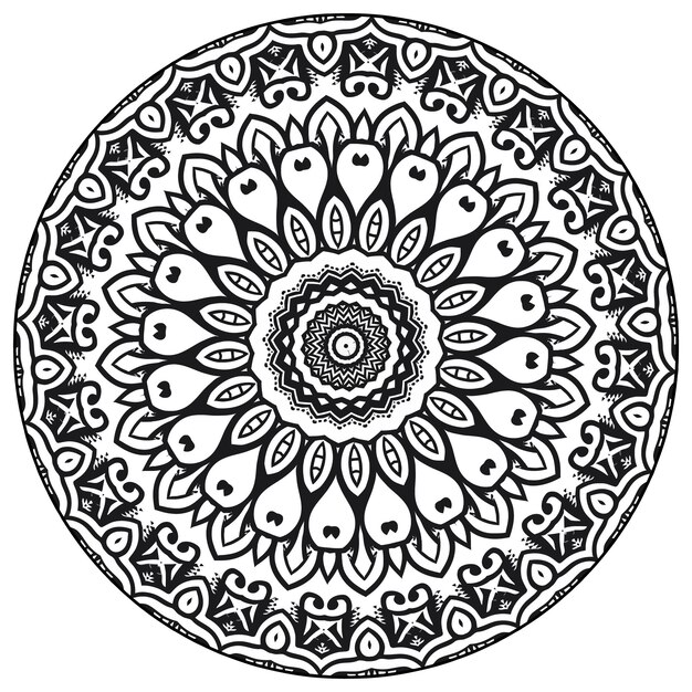 Esboza un patrón de flores redondas en estilo mehndi para colorear la página del libro.