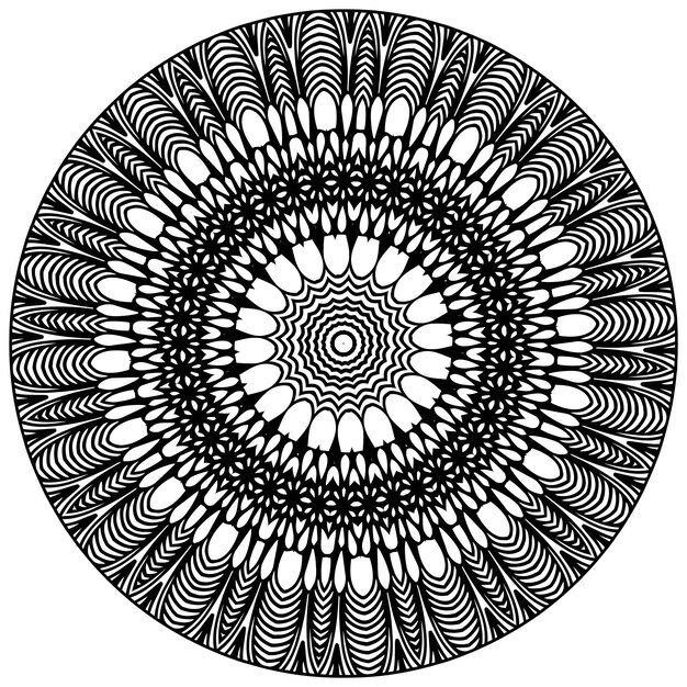 Esboza un patrón de flores redondas en estilo mehndi para colorear la página del libro.