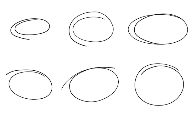 Esbozar la línea de óvalos resaltados. Doodle Marker dibujado a mano círculos de garabatos resaltados.