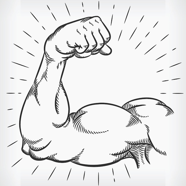 Esbozar el músculo del brazo fuerte flexionando Doodle