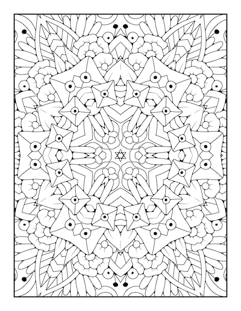 Esbozar la página de coloreado de mandala para colorear y colorear para adultos con arte de línea en blanco y negro