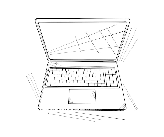 Esbozo abierto del portátil que muestra el teclado y el trackpad