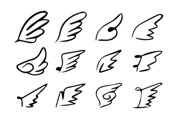 Esbozo de alas de ángel Ala de pluma de ángel Ilustración vectorial