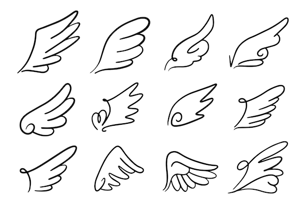 Esbozo de alas de ángel Ala de pluma de ángel Ilustración vectorial