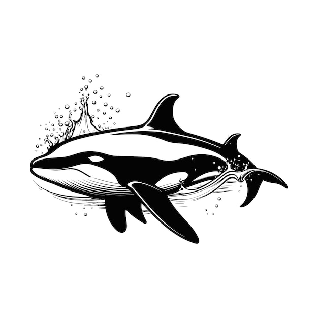 Esbozo de animal marino de ballena vectorial dibujado a mano en ilustración de estilo doodle