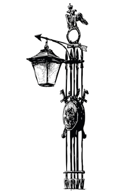 Vector esbozo de una antigua lámpara de calle decorativa