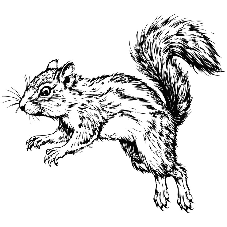 Vector esbozo de una ardilla saltando vista de arriba sobre un fondo blanco
