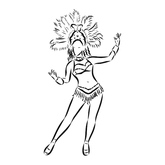 Esbozo de una bailarina de samba aislada sobre un fondo blanco