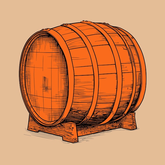 Vector esbozo de barril de madera de roble estilo de grabado dibujado a mano ilustración vectorial vintage